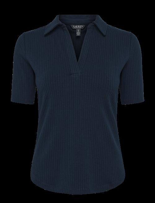 Lauren Ralph Lauren | Rib-Knit Elbow-Sleeve Polo Tee | L