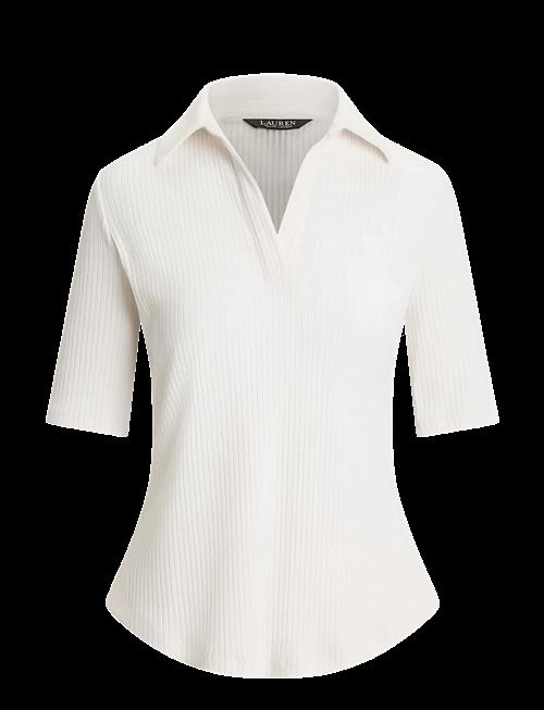 Lauren Ralph Lauren | Rib-Knit Elbow-Sleeve Polo Tee | L