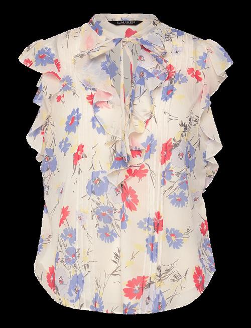 Lauren Ralph Lauren | Floral Pintucked Tie-Neck Blouse | L