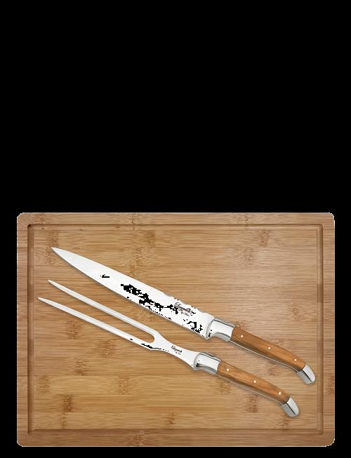 Laguiole By Hâws | Laguiole By Hâws Carving Knife And Fork Set W/ Cutting Board Olive | ONE SIZE