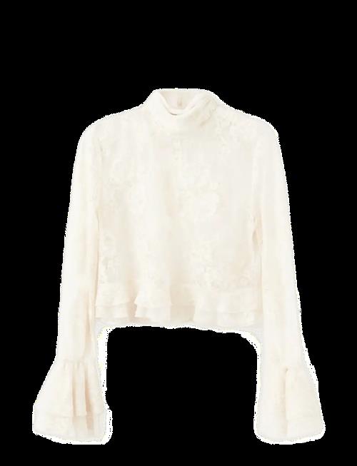 Mango | Ruffled Embroidered Blouse | L