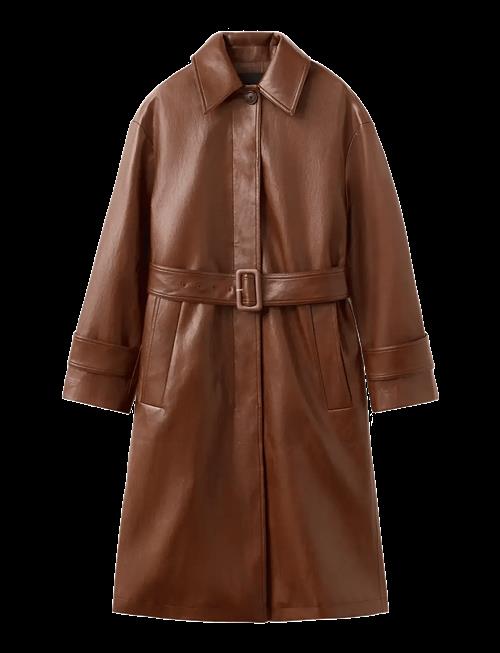 Mango | Long Faux-Leather Trench Coat With Belt | M