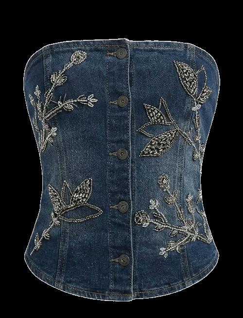 OW Collection | Nova Embellished Denim Top | M