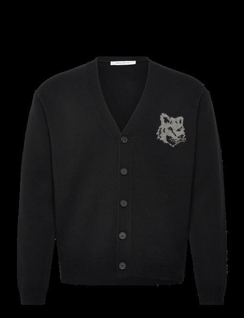 Maison Kitsune | Fox Head Intarsia Merino Cardigan Black/Medium Gre | XL