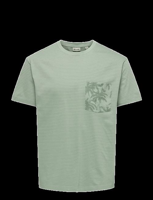 ONLY & SONS | Onsfred Stripe Life Rlx Leaf Ss Pckt Tee | XL
