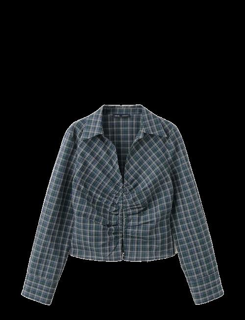 Mango | Gathered Check Blouse | M
