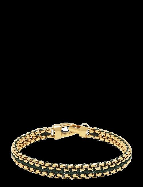 Nialaya | Men's Green Woven 8Mm Box Chain Bracelet In Gold | M