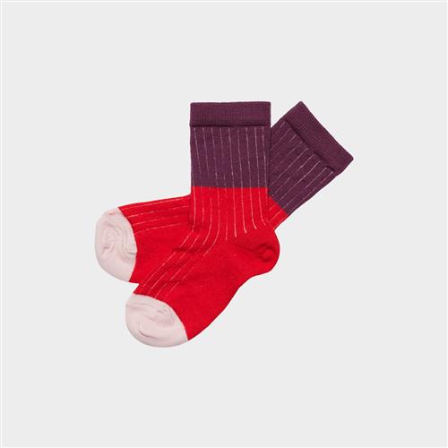 FUB 2-pak Kontraststrikkede Ribstrømper Classic Red  Classic Red 25-28 EU Uld Rød  25-28 EU  Drenge, Piger