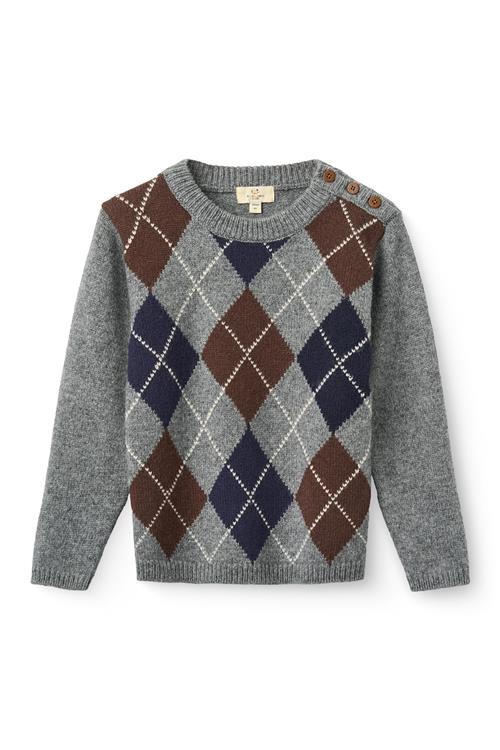 Copenhagen Colors Argyle Knitted Pullover Grey Mel./Dk. Brown/Navy Comb-104 cm  Grå  104 cm  Drenge