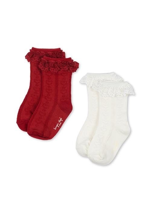 Konges Sløjd 2-pak Strømper Med Flæser Red/Off White  Red/Off White-17-18  Rød  17-18 EU  Piger