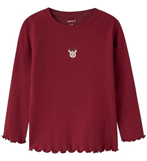 Name It Bluse - Rib - NmfVivemmas - Red Dahlia/Reindeer