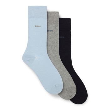 BOSS Strømper 3P RS Finest Soft Cotton Sock Sort/Blå Str 43/46 Herre