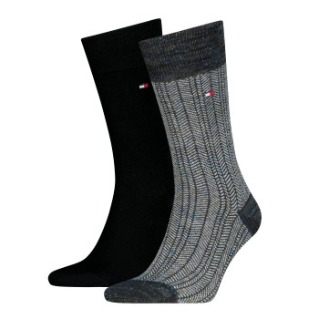 Tommy Hilfiger Strømper 2P Men Herringbone Sock Sort/Grå Str 39/42 Herre