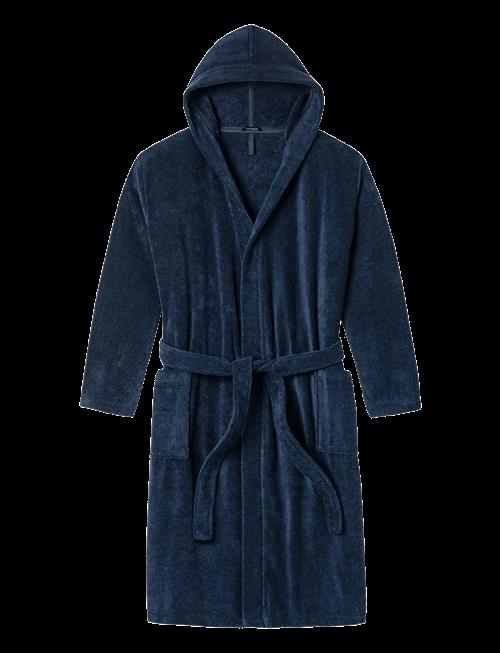 Schiesser | Navy Blue Terry Towelling Bathrobe - Essentials | L