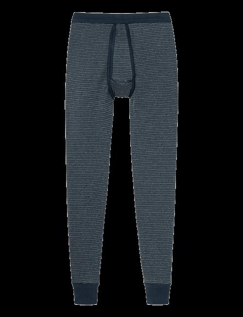 Schiesser | Long Underpants With Fly, Dark Blue Ringed - Fine Rib, Melange | XXL