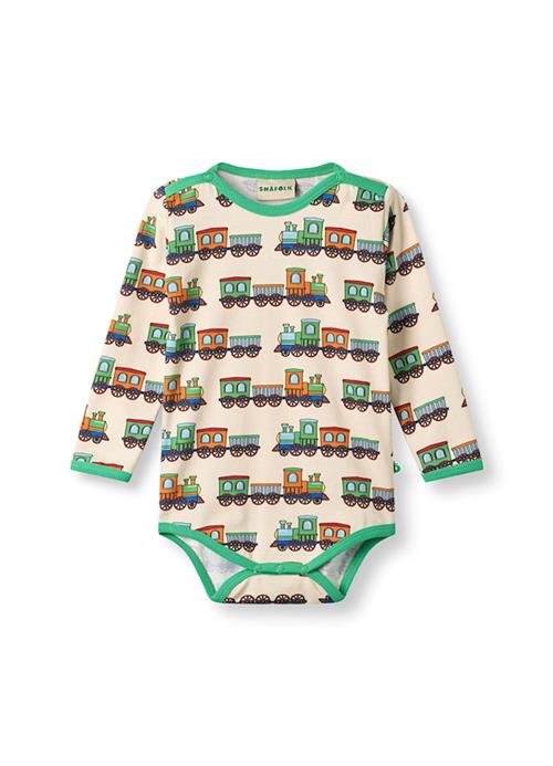 Småfolk Elstar Long-Sleeved Baby Body With Trains Seal 74 cm  Grøn  74 cm  Drenge, Piger
