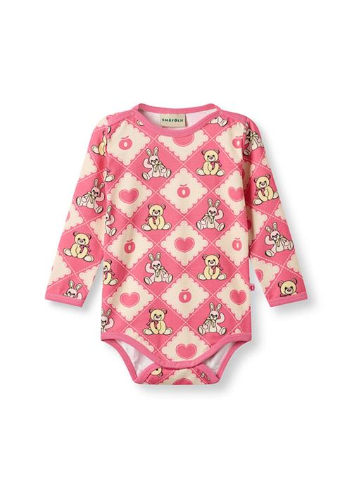 Småfolk Elstar Long-Sleeved Baby Body With Teddy Bears Rosewood 74 cm  Lyserød  74 cm  Piger