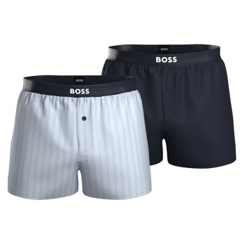 BOSS 2P Woven Boxer Shorts With Fly Marine/Blå bomuld X-Large Herre