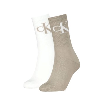 Calvin Klein Strømper 2P Women Monogram Crew Socks Beige Str 35/38 Dame