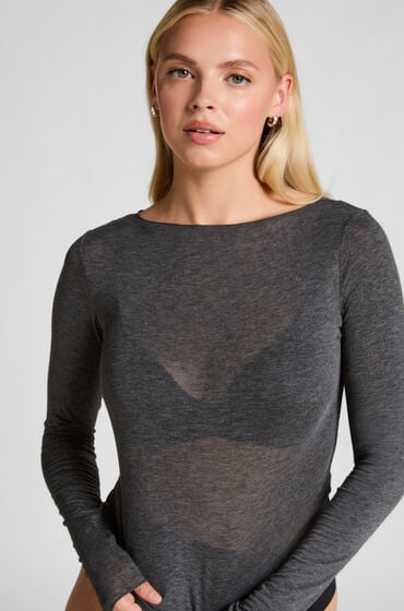 Hunkemöller super soft Bådhals Bluse med Cashmere Grå