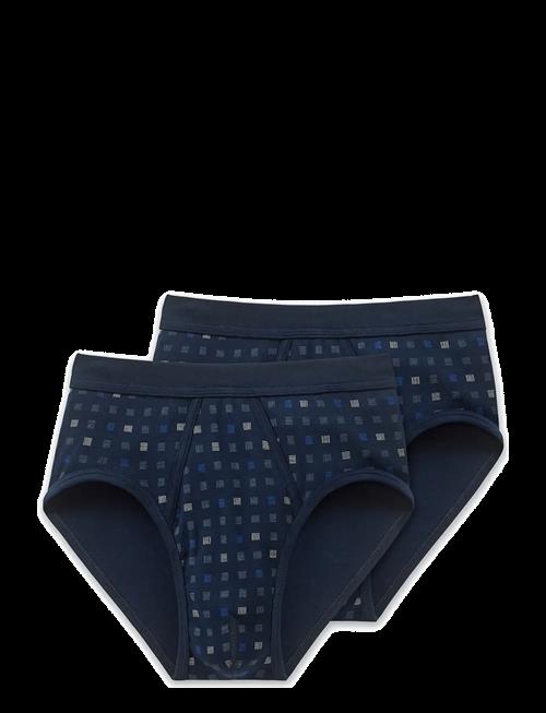 Schiesser | Sports Briefs With Fly, 2-Pack, Navy Blue Chequered - Essentials | XXL