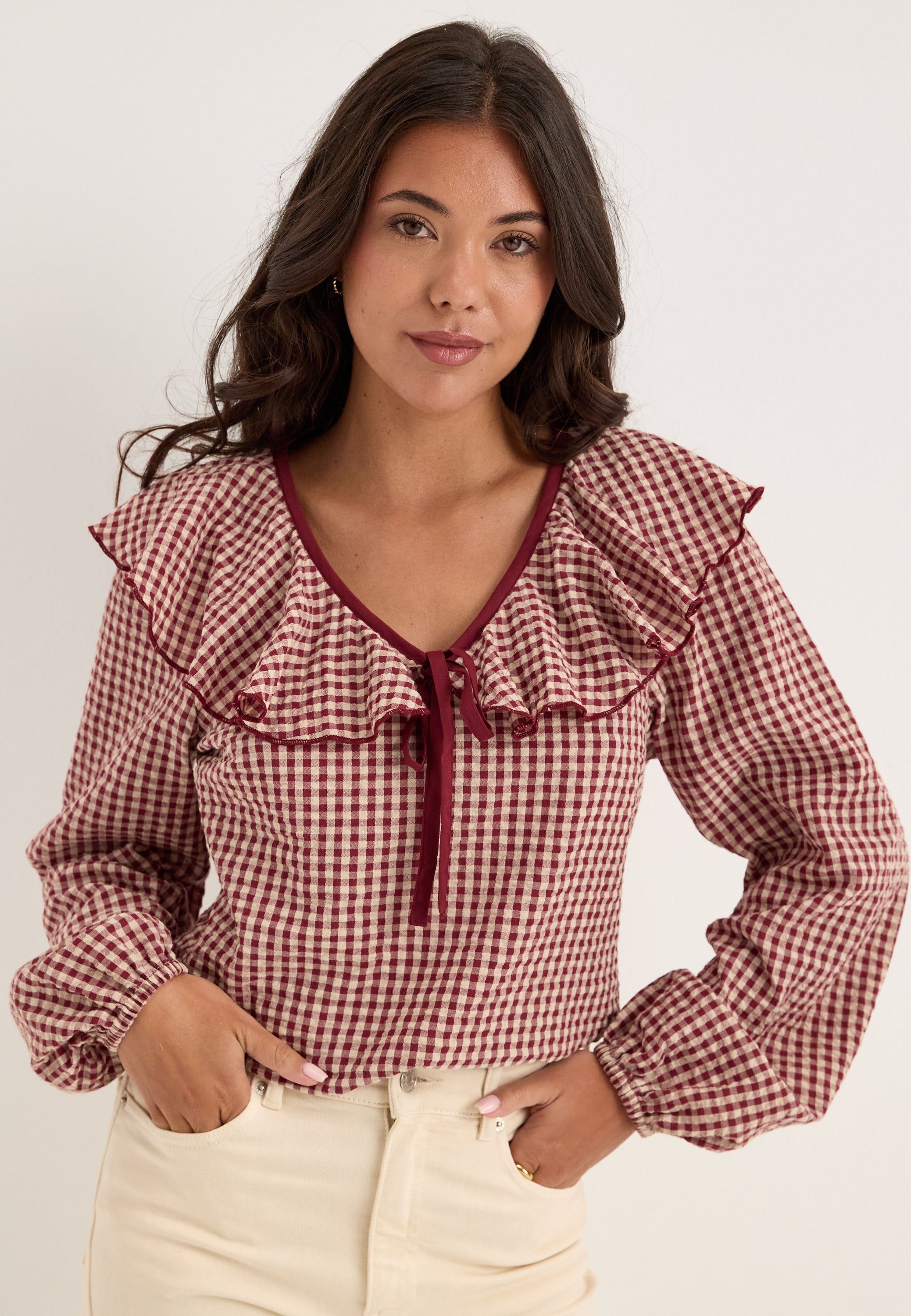 BUBBLEROOM Gingham Flounce Blouse