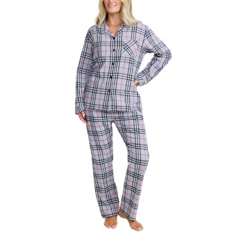 Damella Cotton Flannel Pyjamas Grå bomuld Large Dame