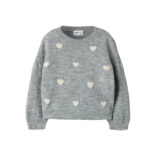 NAME IT Striktrøje Ogusse Grey Melange Birch Hearts