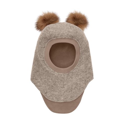 Huttelihut Balaclava I Uldalpakka Med Pomponer Camel Melange  Camel Melange 48 cm  Brun  48 cm  unisex