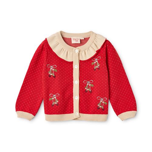 Flöss Elsie Cardigan Poppy Red Cream Dot  Poppy Red Cream Dot 98 cm  Rød  98 cm  Drenge, Piger