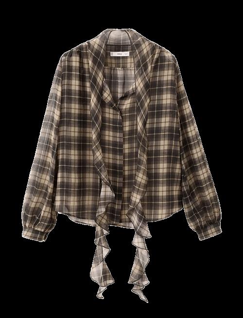 Mango | Blouse With Check Pattern And Foulard Collar | M