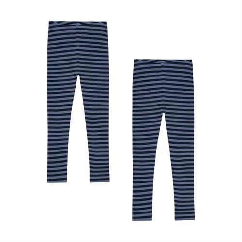 BIRKHOLM 2-Pak Stribede Rib Leggings Indigo Blå & Navy Blå