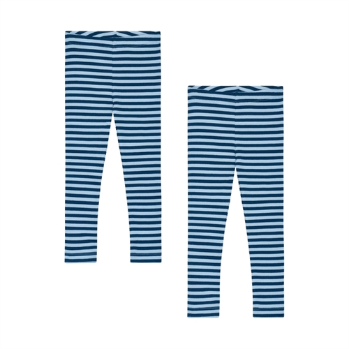 BIRKHOLM 2-Pak Stribede Rib Leggings Poseidon Blå & Baby Blå