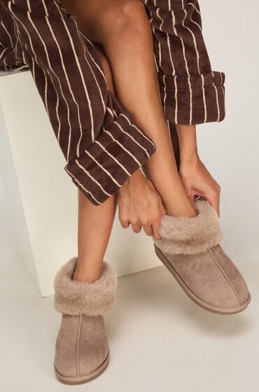Hunkemöller Hjemmesko Boot Faux Suede Grå