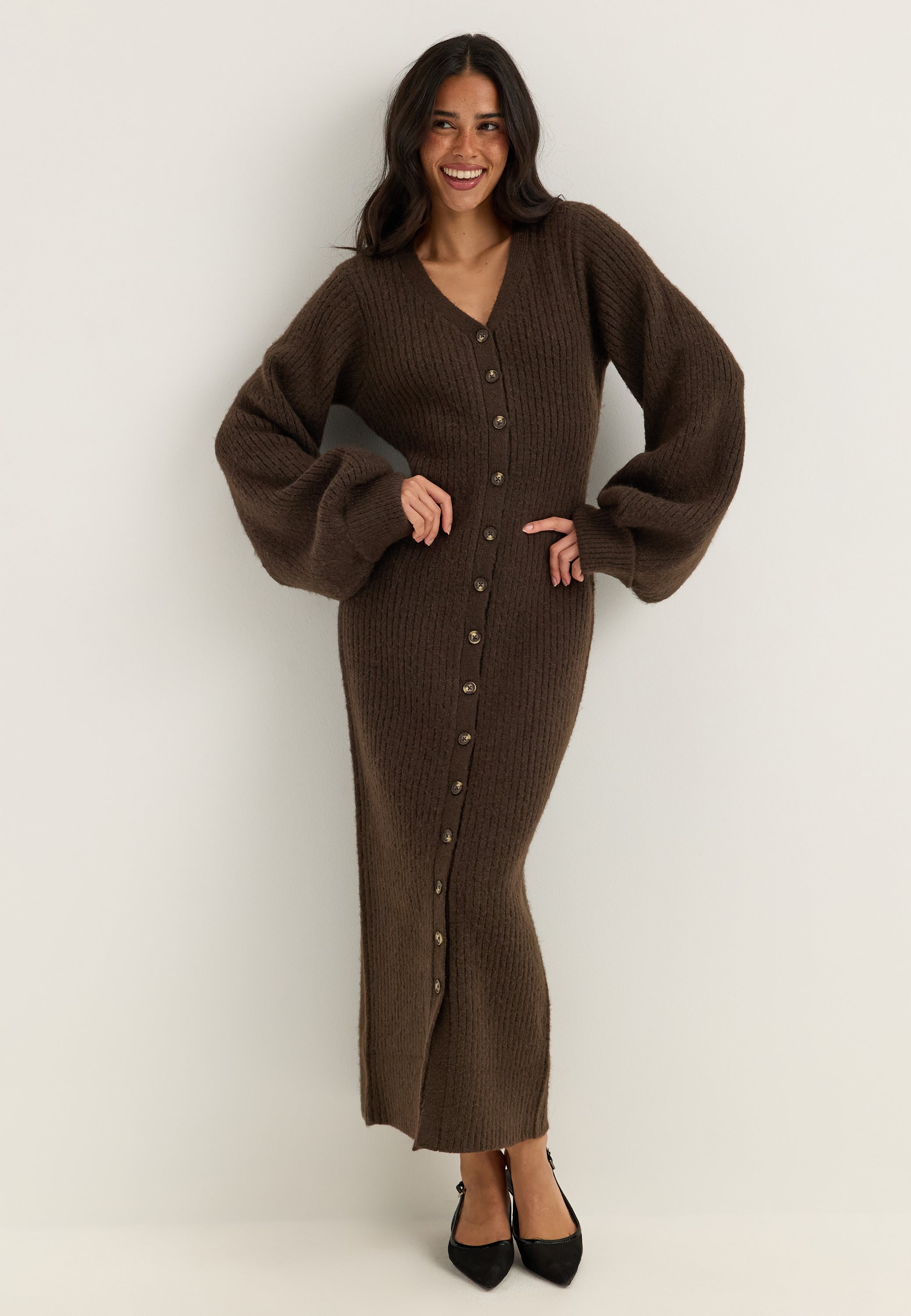 BUBBLEROOM Knitted Volume Sleeve Cardigan Dress