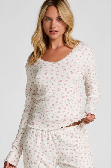 Hunkemöller Ribstrikket pyjamastop Hvid