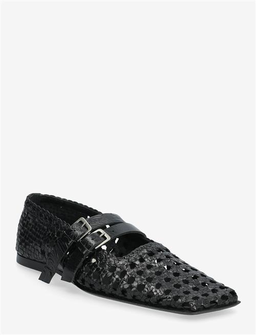 MIISTA | Kiran Black Woven Leather Strappy Ballerinas | 38
