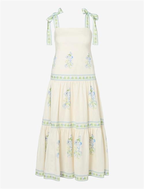 Malina | Stefania Tie Strap Embroidered Midi Dress | 38