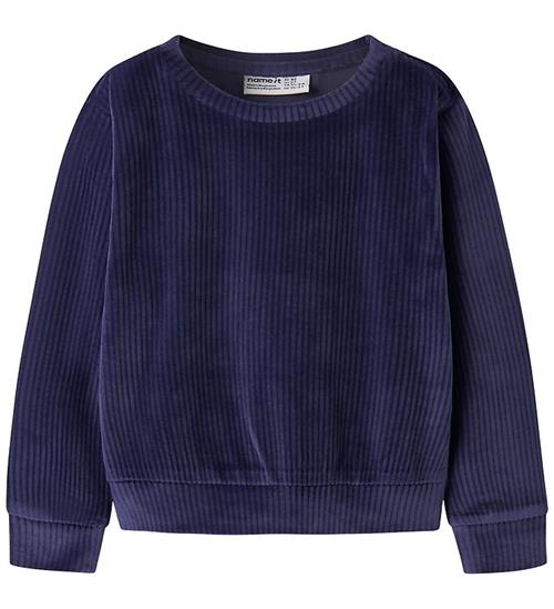 Name It Bluse - Fløjlsvelour - Cropped - NmfVeloa - Evening Blue