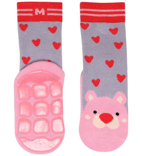 Melton Strømper - Anti-Slip - Pink Bear - Daybreak