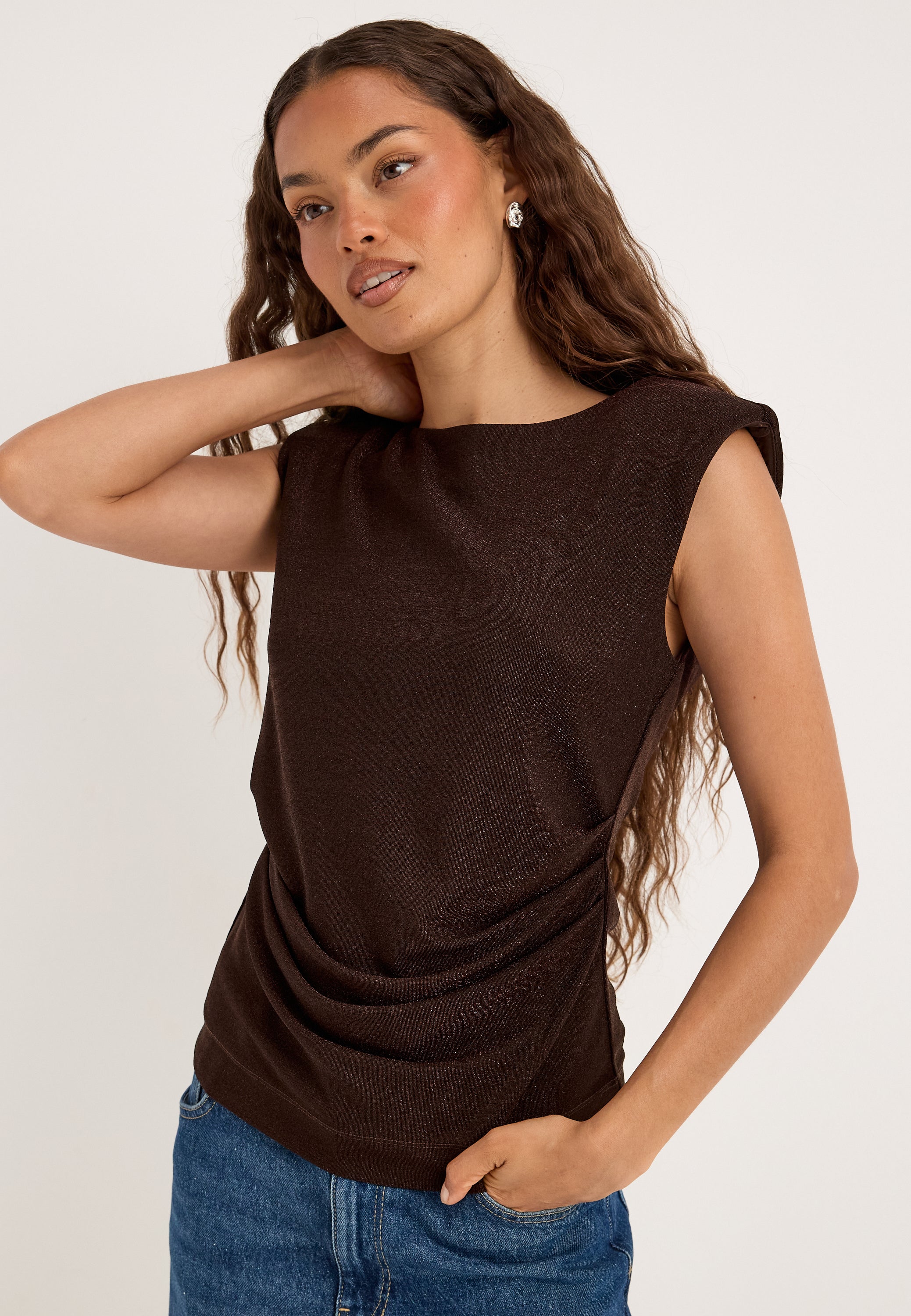 BUBBLEROOM OCCASION Power Shoulder Sparkling Top