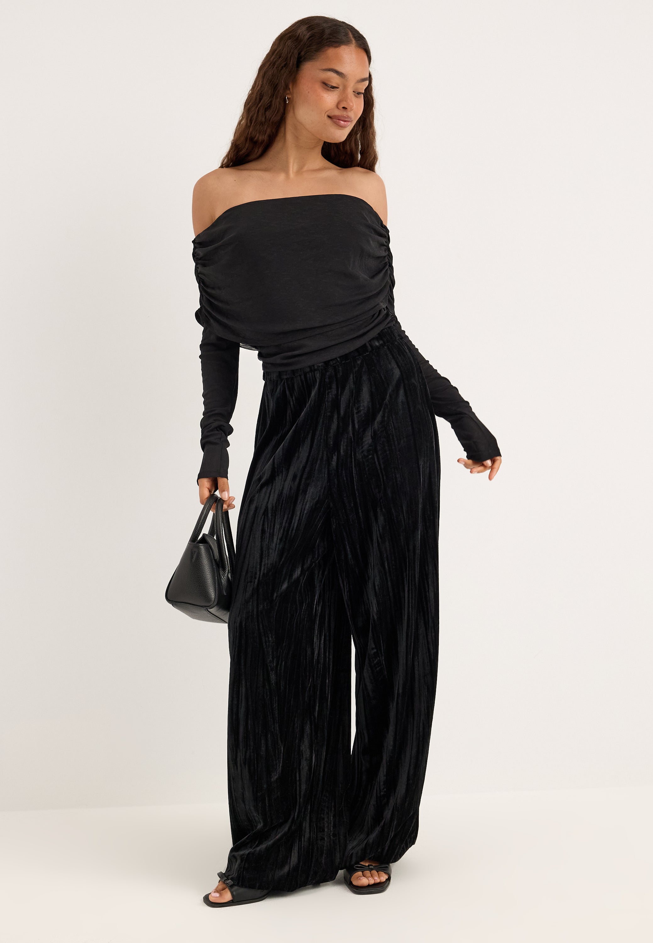 BUBBLEROOM OCCASION Fold-down Velvet Balloon-Hem Jumpsuit
