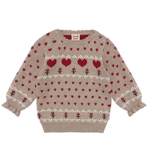 Hust and Claire Bluse - Strik - HCPusle - Biscuit m. Hjerter