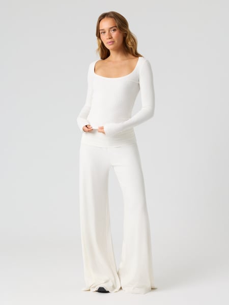 Björn Borg Studio Rib Folded Wide Pants Hvid, L
