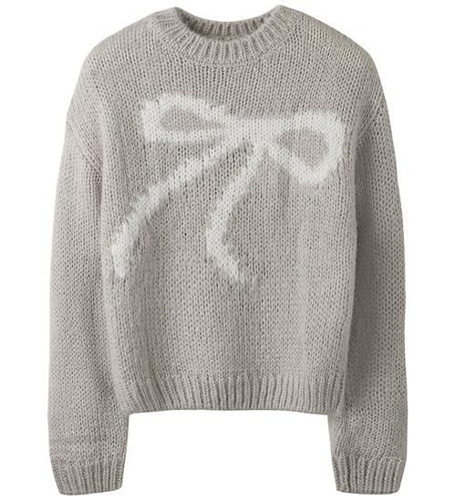 LMTD Bluse - Strik - NlfBowsta - Light Grey Melange/White Bow