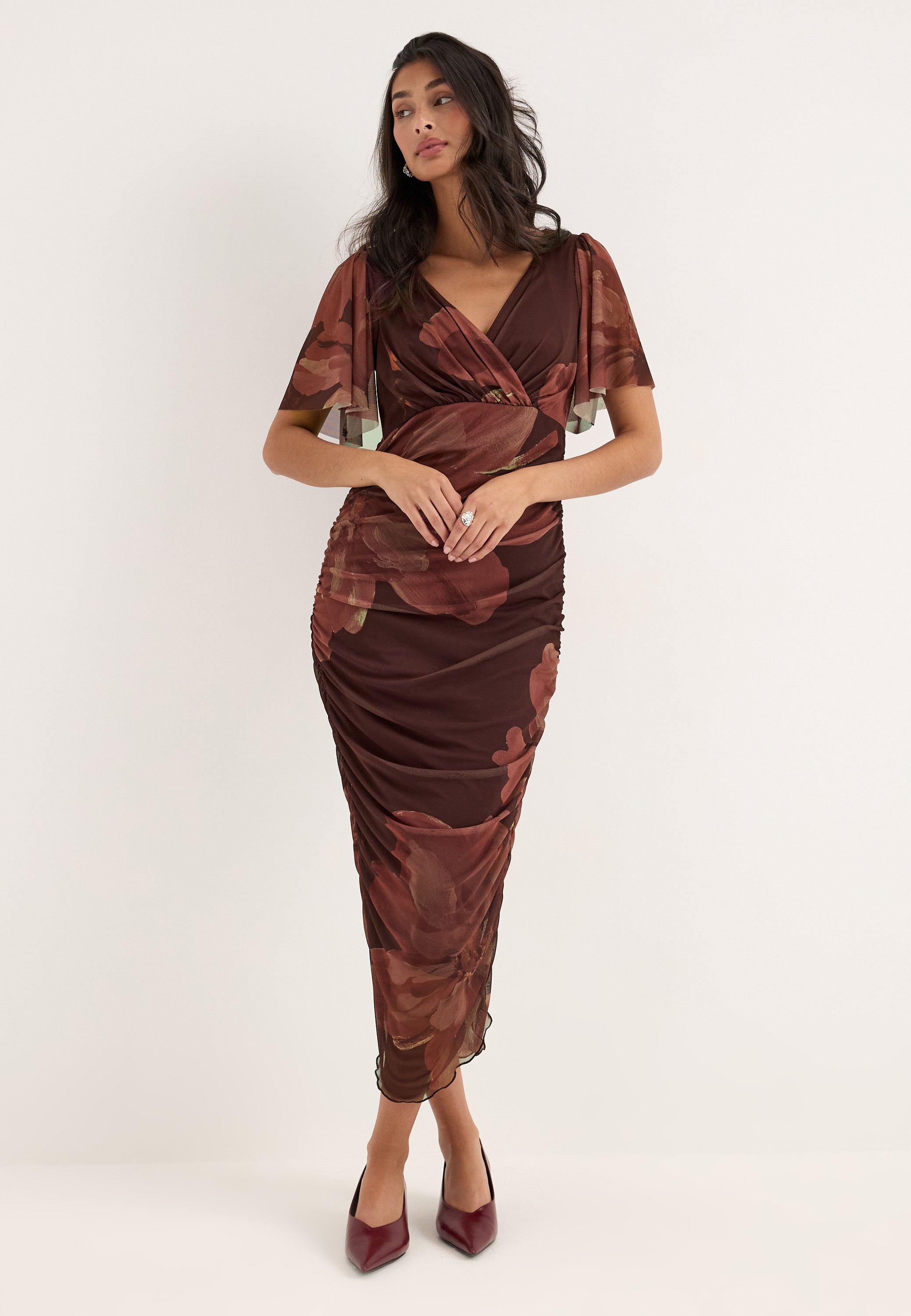 BUBBLEROOM OCCASION Butterfly Sleeve Mesh Ankle Dress