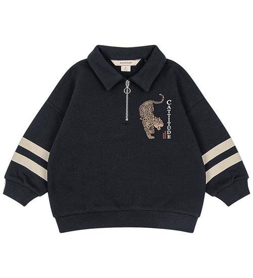 Konges Sløjd Sweatshirt m. Lynlås - Navy Blazer m. Leopard